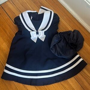 Bonnie Baby sailor dress with bloomers, navy and white with bow